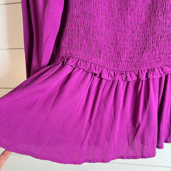 Andree by Unit Raspberry Smocked Long Sleeve Ruffle Waist. Size Small. NWT. - Picture 6 of 10